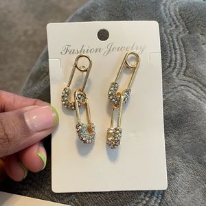 Gold safety pen earrings